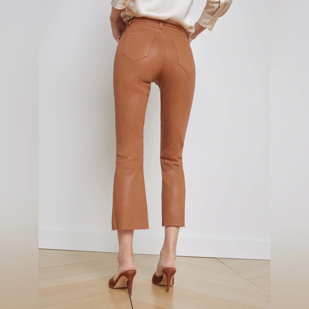 L’AGENCE Jeans Kendra Coated Cropped Flare Java Tan Denim Women Size 25 NWOT NEW - Picture 4 of 12